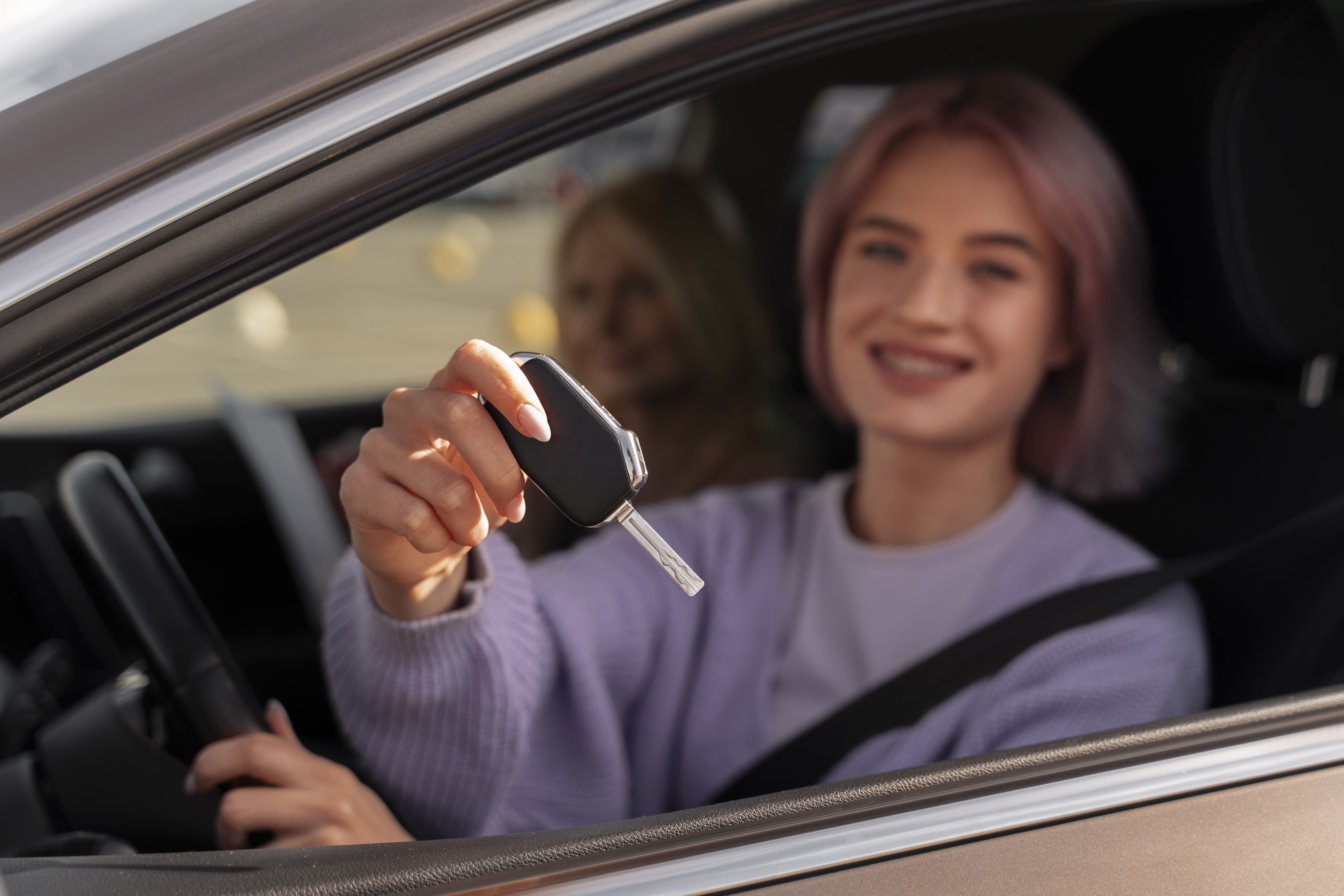 woman taking her driver s license test vehicle 2