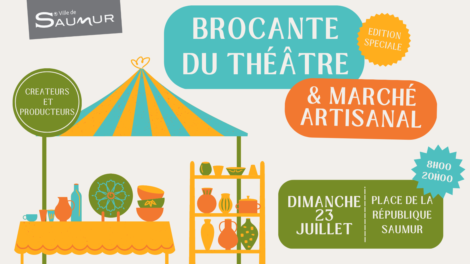 BROCANTE DU THEATRE : édition spéciale marché artisanal le dimanche 23 juillet 2023